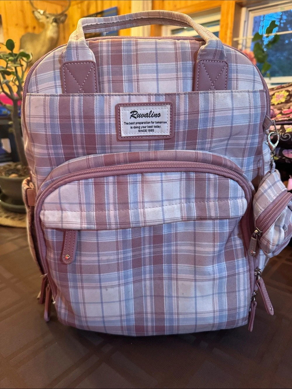 Rwalino Pink Plaid Diaper Bag